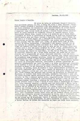 Carta de Vladimir Herzog para Sergio Muniz e Geraldo Sarno, 22 out. 1966